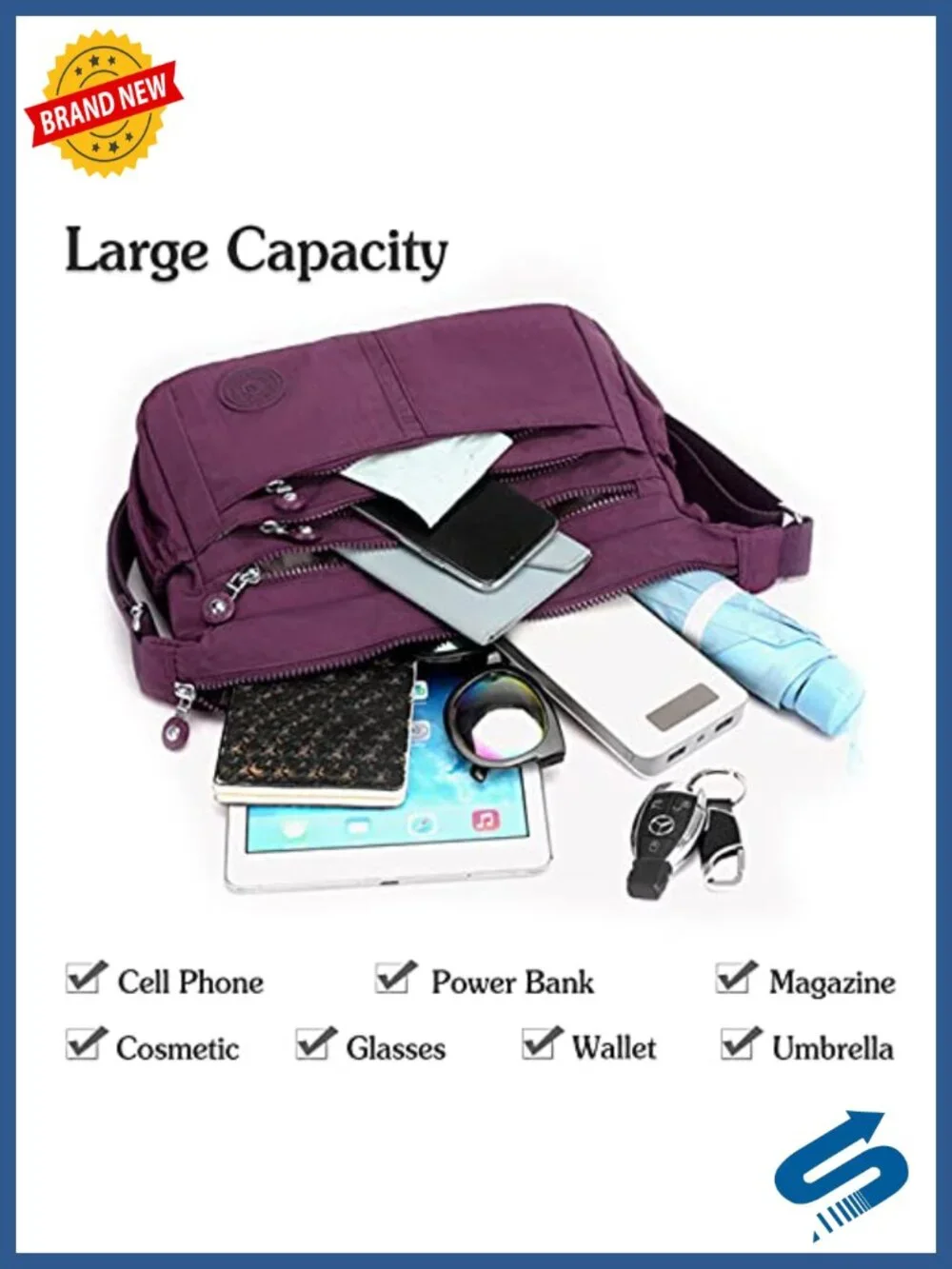 Waterproof Nylon Satchel Crossbody Shoulder Bag with Adjustable Strap